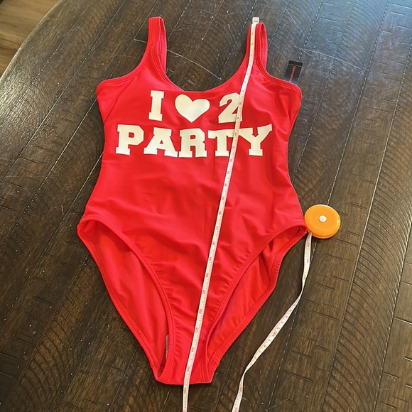 NWT Red "I ♥️ 2 Party" one piece swimsuit. Sz Small - Picture 9 of 12